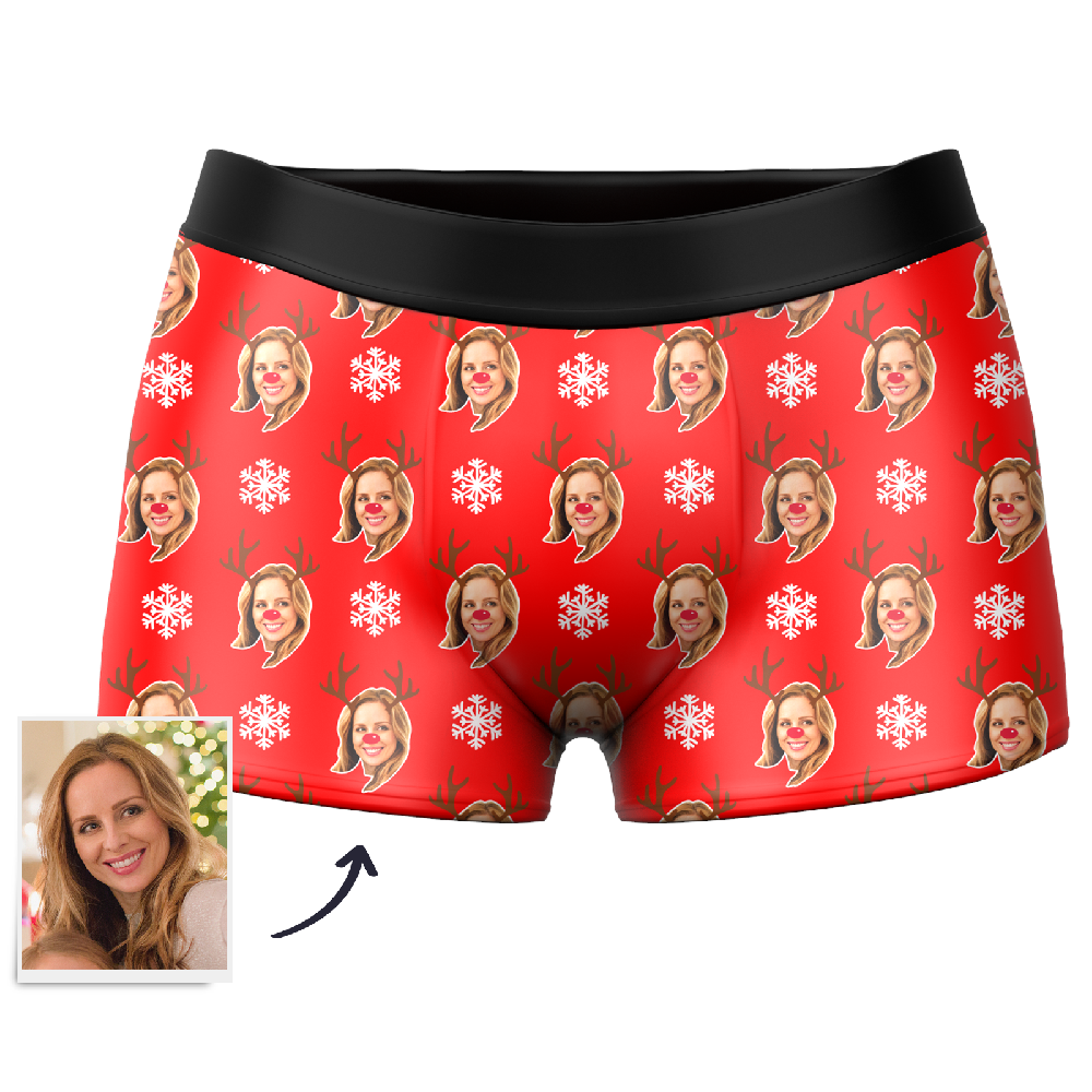 Men's Custom Christmas Reindeer Face Boxer Shorts, underpants,Briefs幕Getphotoblanket