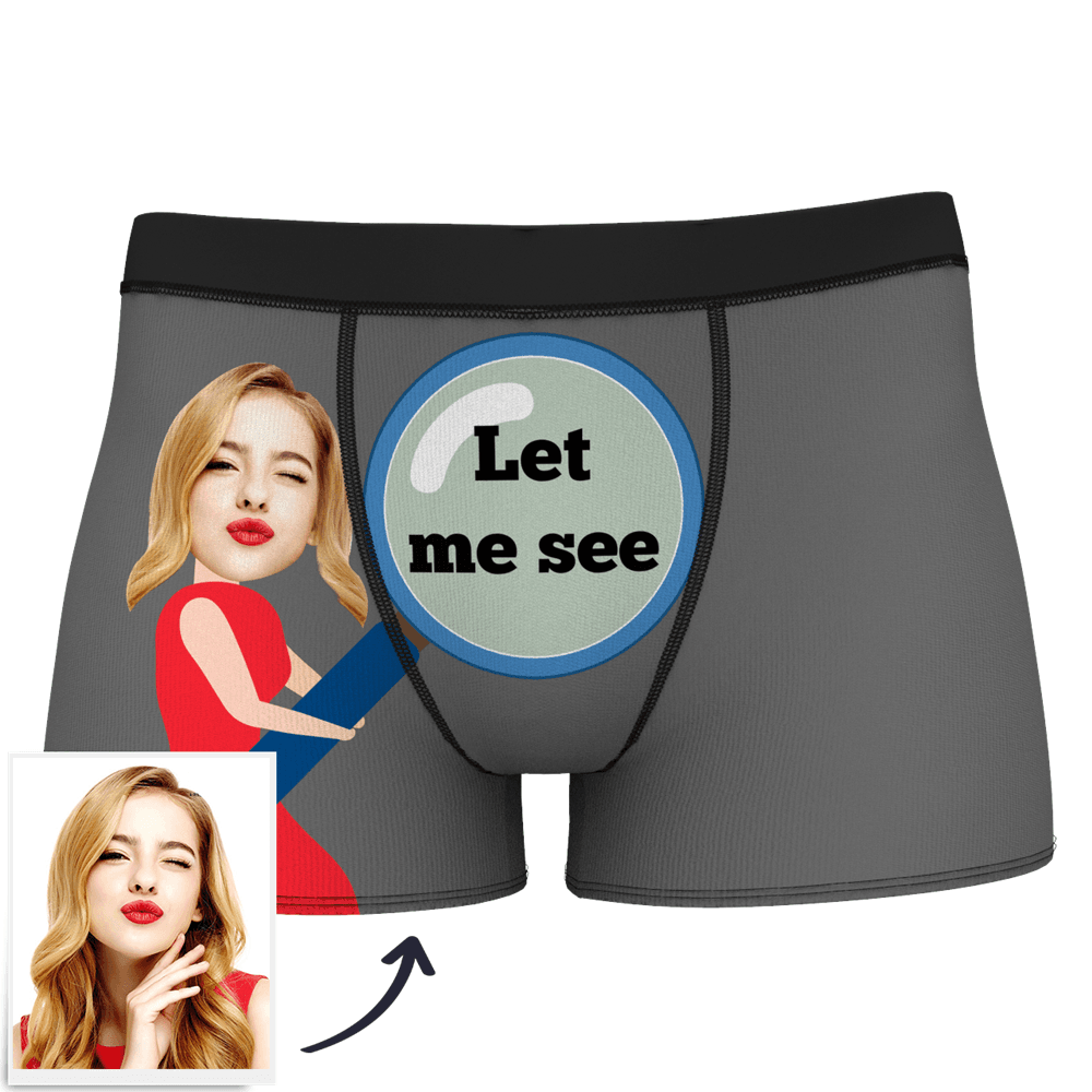 Men's Custom Face On Body Boxer Shorts Funny Face Boxer - Let Me See/ Sexy Girl/ Hot Dance/ It belongs to me/ Only I Can Ride It/ Comic Girl's Glasses/ Pick Up Skirt