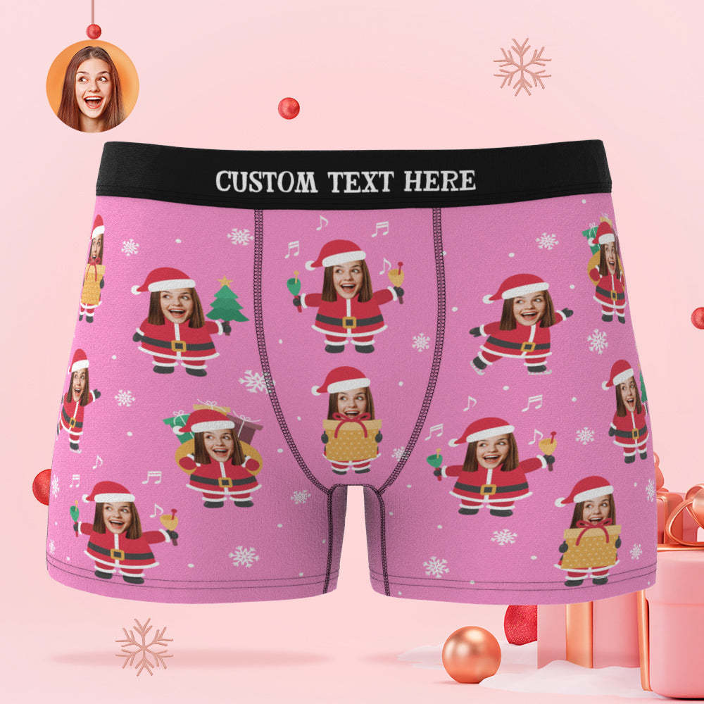 Custom Face Christmas Santa Pink Boxer Briefs Personalized Funny Christmas Gift - Get Photo Blanket