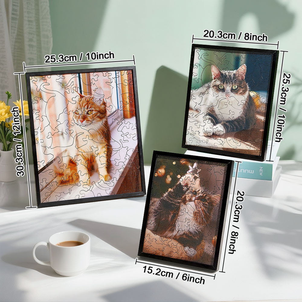 Custom Cat Photo Puzzle Frame Personalized Wooden Cat Shaped Jigsaw Best Gift Ever for Cat Lovers