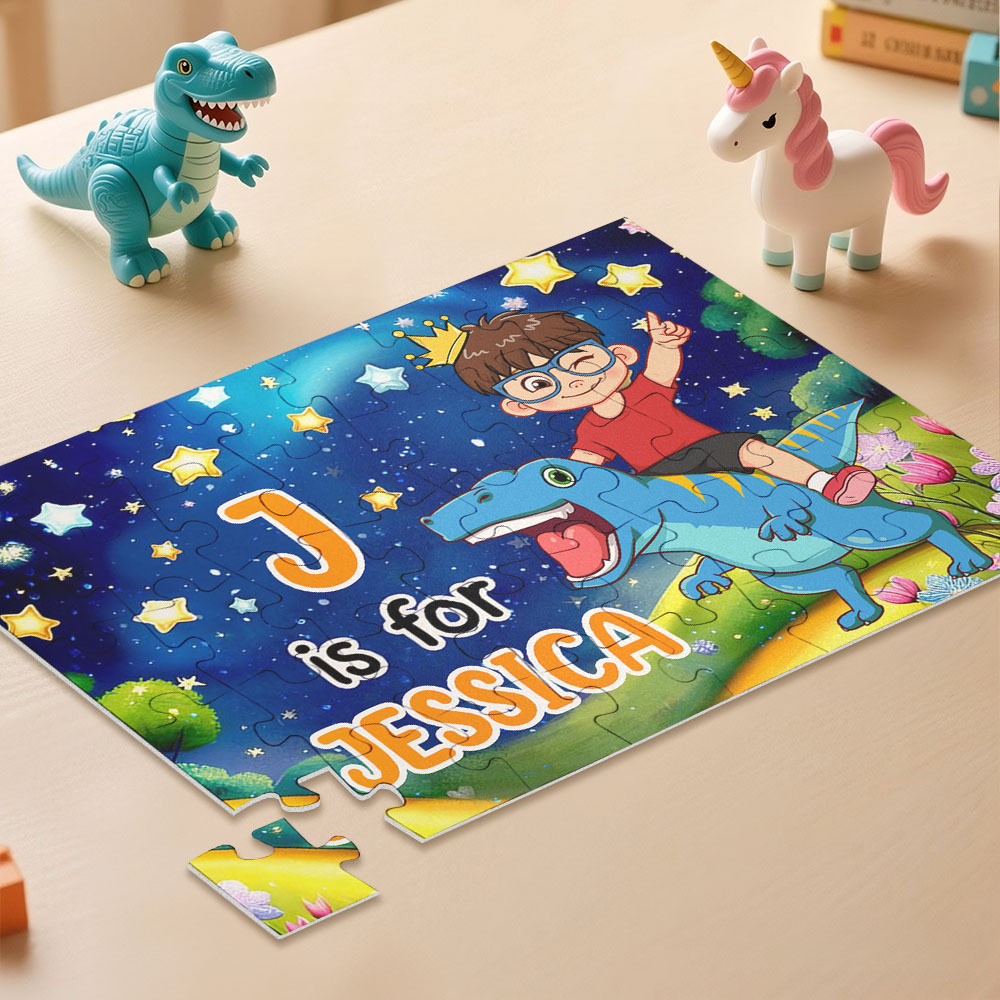 Personalized Jigsaw Puzzle Gift for Grandkid & Kids Custom Name with Multiple Unicorn & Dinosaur Style Back to School Gift for Kids & Grandson - Get Photo Blanket