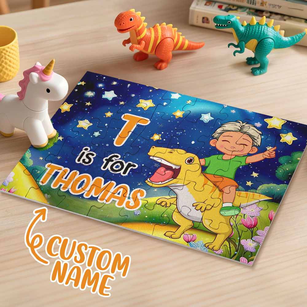 Personalized Jigsaw Puzzle Gift for Grandkid & Kids Custom Name with Multiple Unicorn & Dinosaur Style Back to School Gift for Kids & Grandson - Get Photo Blanket