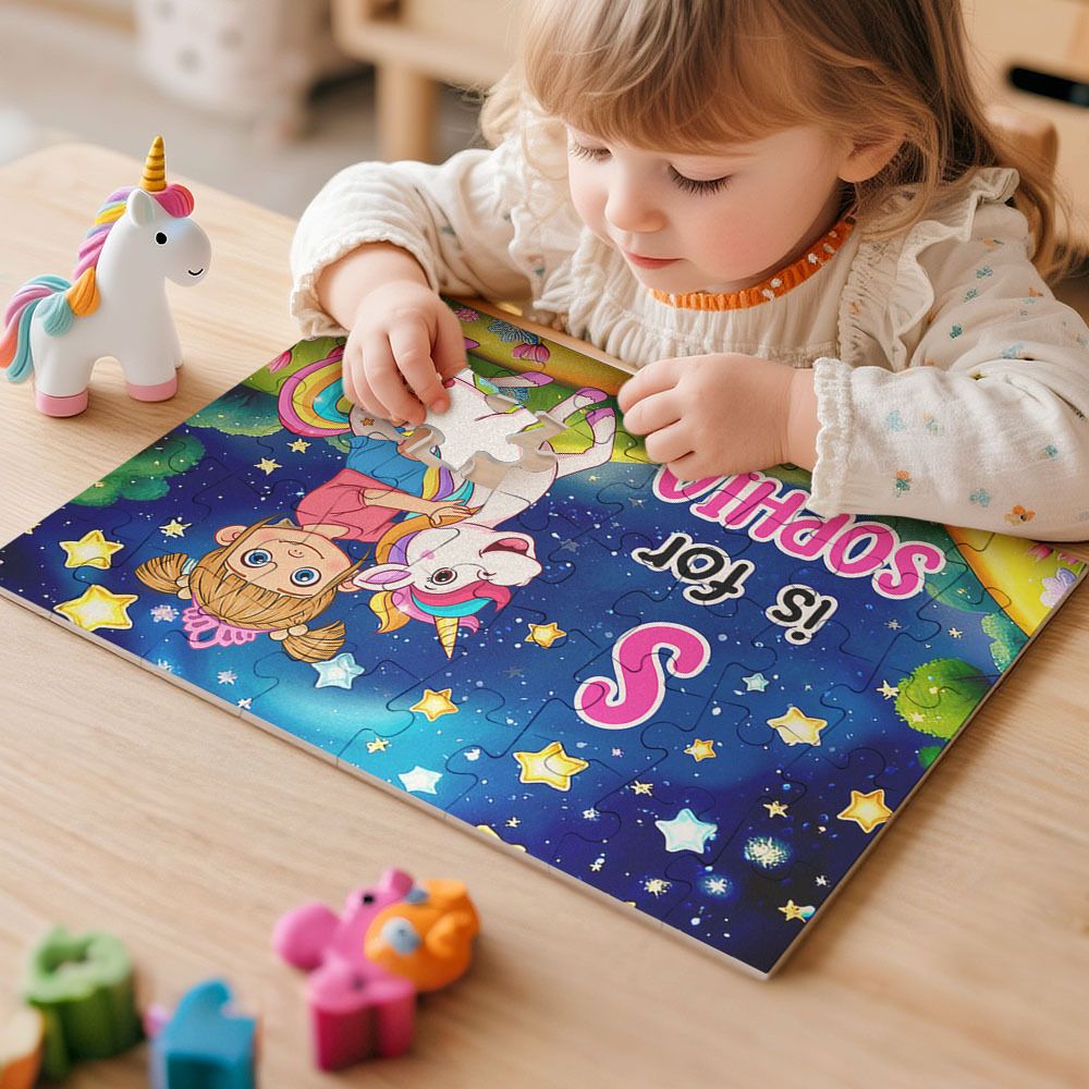 Personalized Jigsaw Puzzle Gift for Grandkid & Kids Custom Name with Multiple Unicorn & Dinosaur Style Back to School Gift for Kids & Grandson - Get Photo Blanket