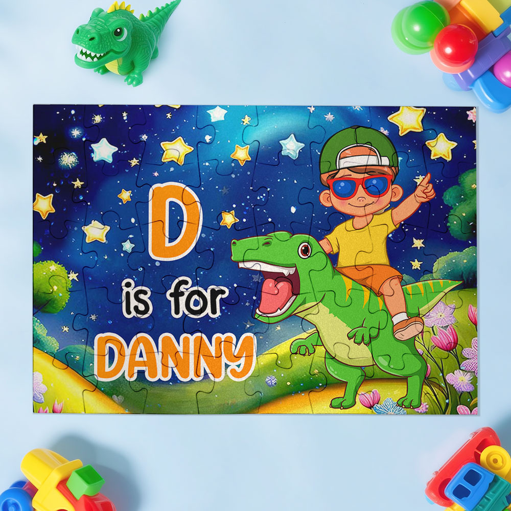 Personalized Jigsaw Puzzle Gift for Grandkid & Kids Custom Name with Multiple Unicorn & Dinosaur Style Back to School Gift for Kids & Grandson - Get Photo Blanket