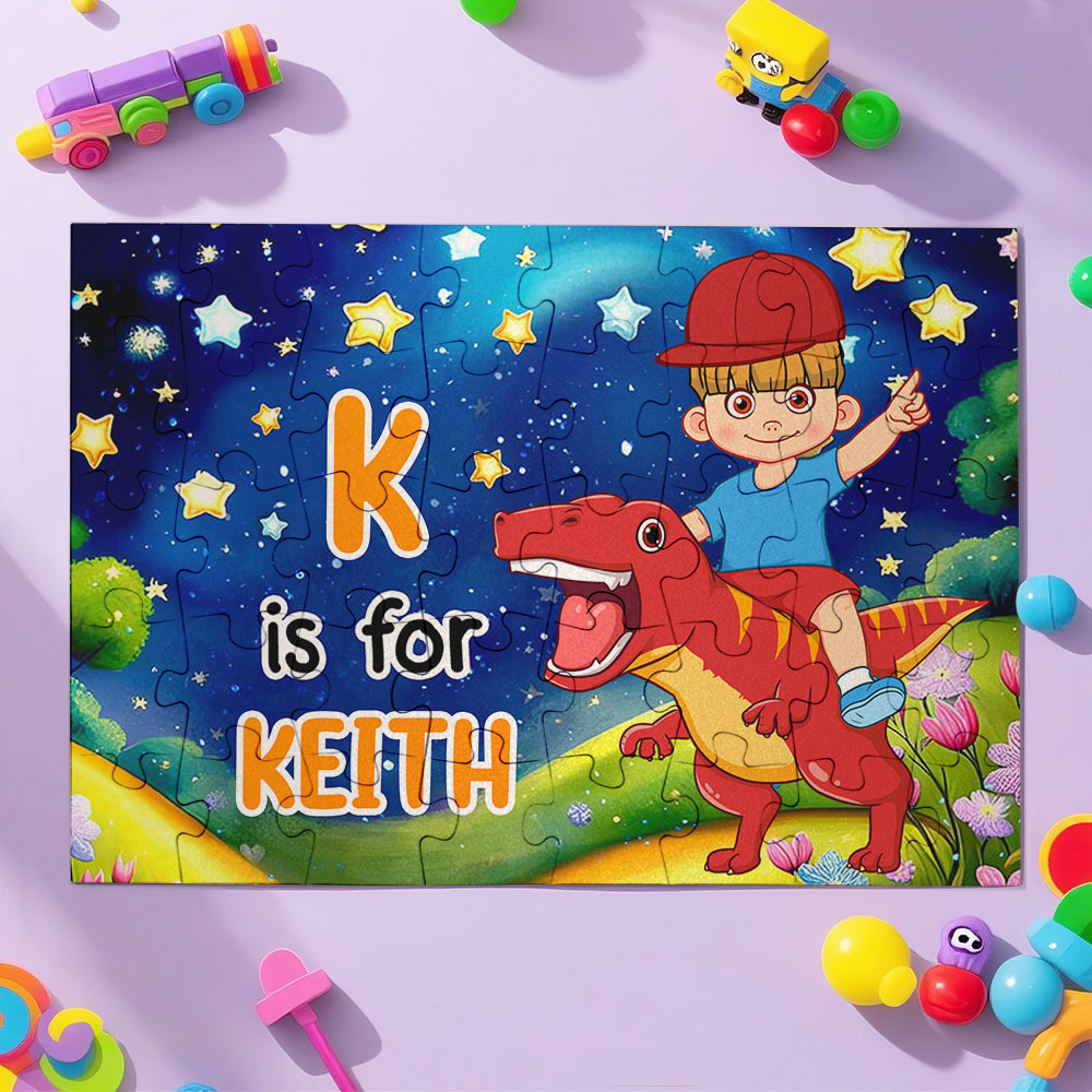 Personalized Jigsaw Puzzle Gift for Grandkid & Kids Custom Name with Multiple Unicorn & Dinosaur Style Back to School Gift for Kids & Grandson - Get Photo Blanket