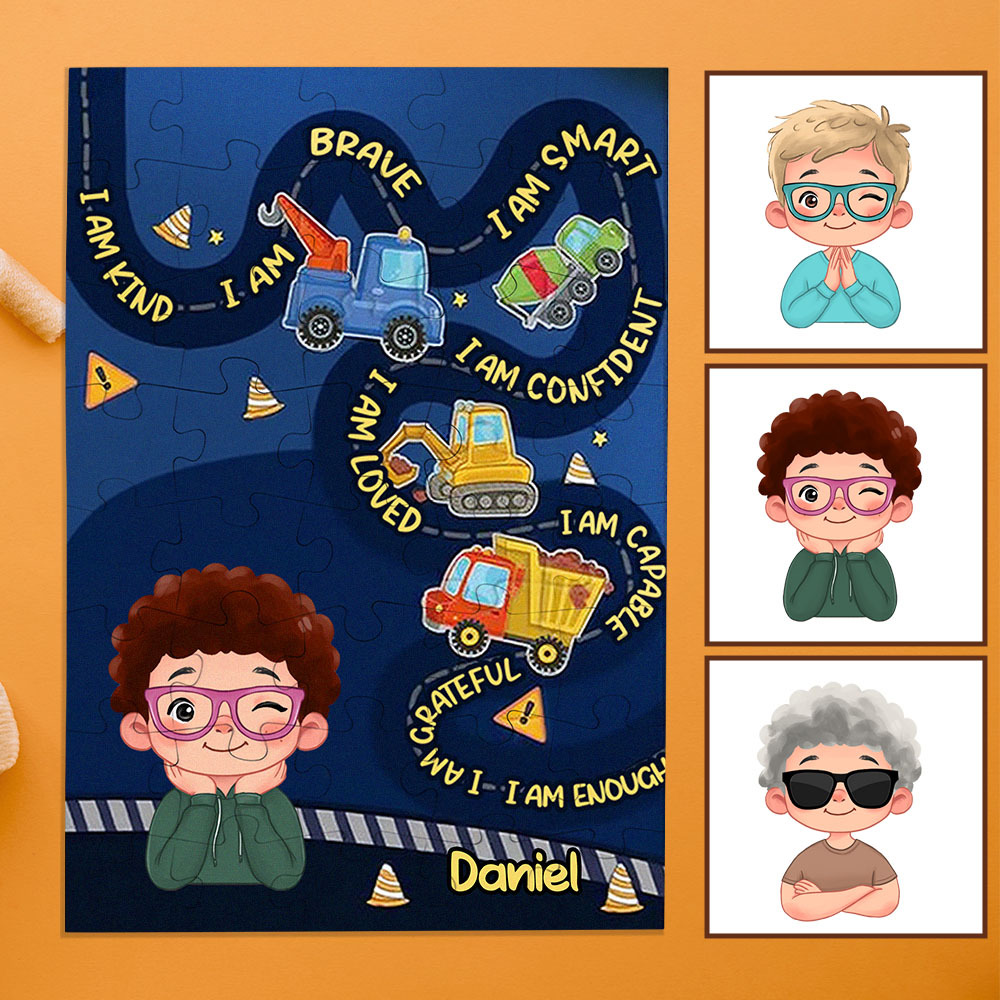 Personalized Puzzle Gift For Children Custom Name Affirmation I Am Puzzle with 5 Background Style Back to School Gift for Kids & Grandson - Get Photo Blanket