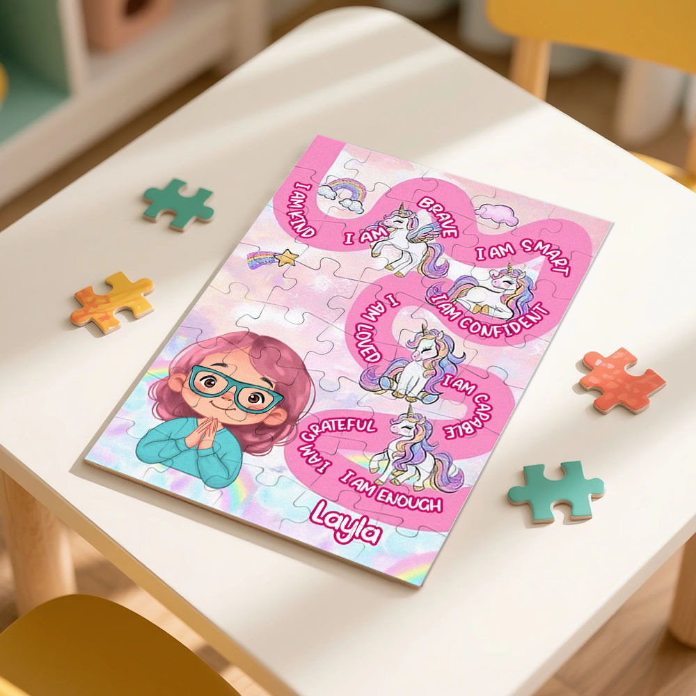 Personalized Puzzle Gift For Children Custom Name Affirmation I Am Puzzle with 5 Background Style Back to School Gift for Kids & Grandson - Get Photo Blanket