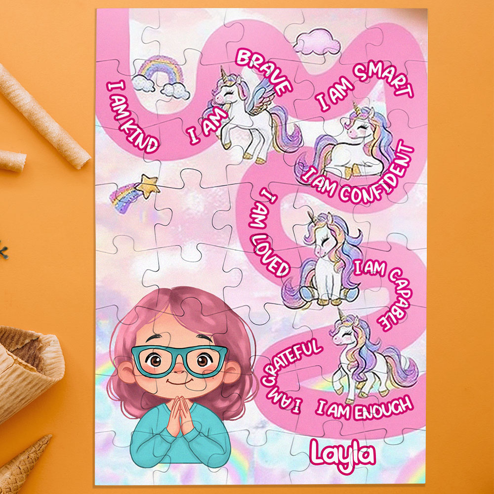 Personalized Puzzle Gift For Children Custom Name Affirmation I Am Puzzle with 5 Background Style Back to School Gift for Kids & Grandson - Get Photo Blanket