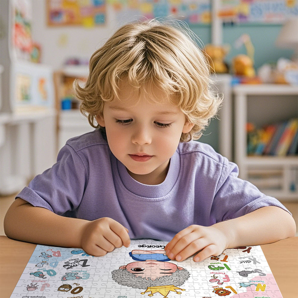 Kids Custom Jigsaw Puzzle | Personalized Name Puzzle Cute Animal Alphabet Puzzle - Get Photo Blanket