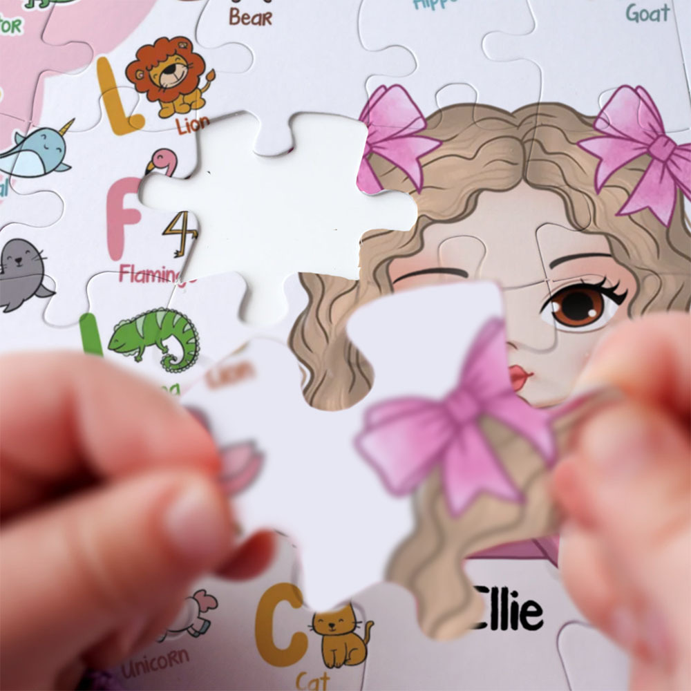 Kids Custom Jigsaw Puzzle | Personalized Name Puzzle Cute Animal Alphabet Puzzle - Get Photo Blanket