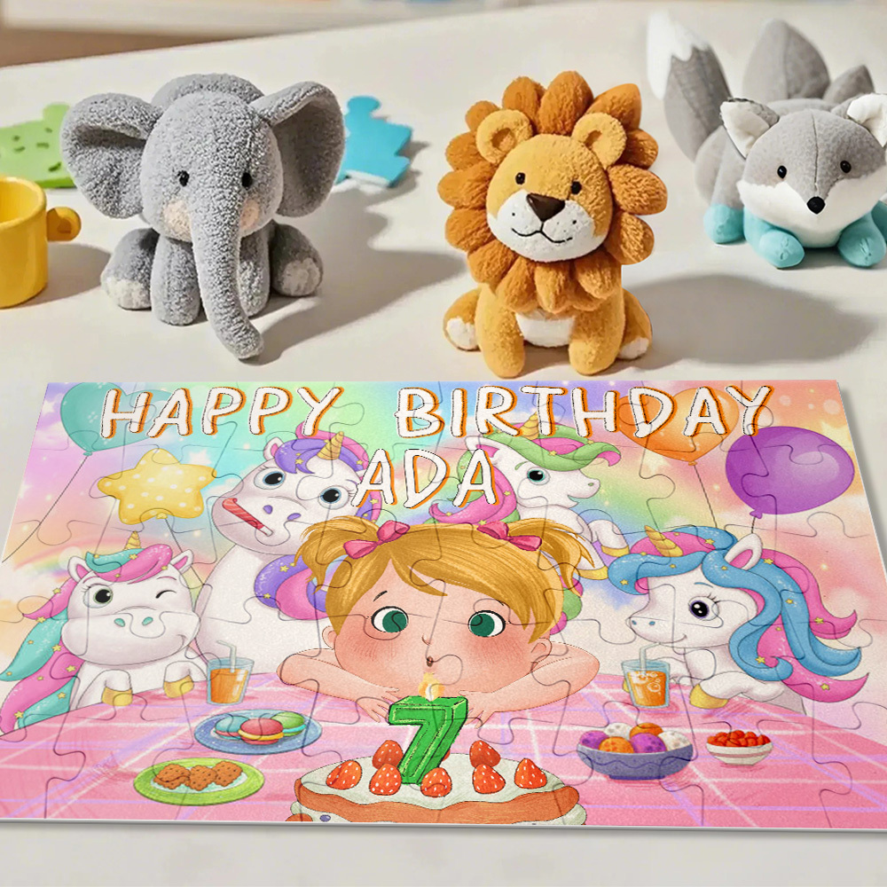 Custom Birthday Jigsaw Puzzle for Kids | Personalized Name & Age Gift with Cute Cartoon Design - Get Photo Blanket