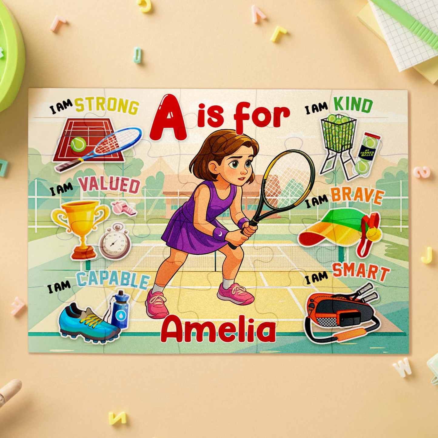 Personalized Cartoon Kids Puzzle Custom Photo & Name Fun Gift for Sports Kids - Get Photo Blanket