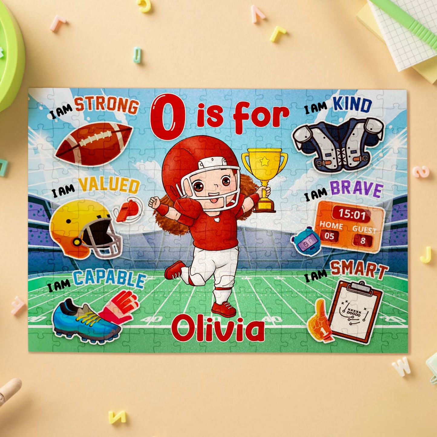 Personalized Cartoon Kids Puzzle Custom Photo & Name Fun Gift for Sports Kids - Get Photo Blanket