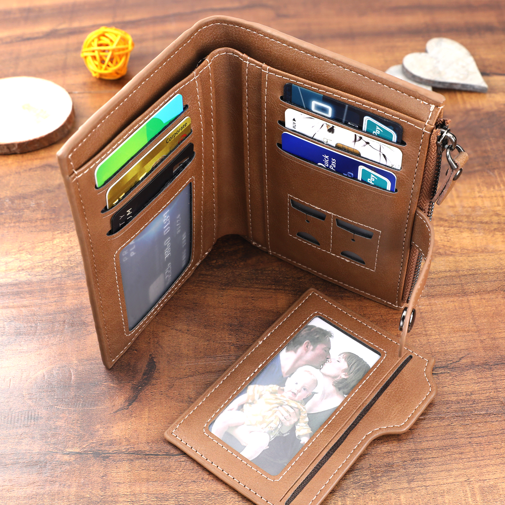 Men's Bifold Short Brown Custom Sketch Photo Wallet