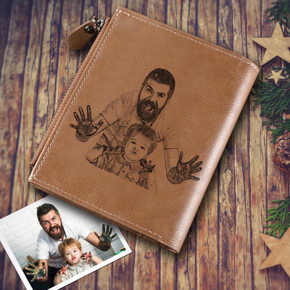 Father's Day Gift Men's Bifold Custom Sketch Photo Wallet for Dad