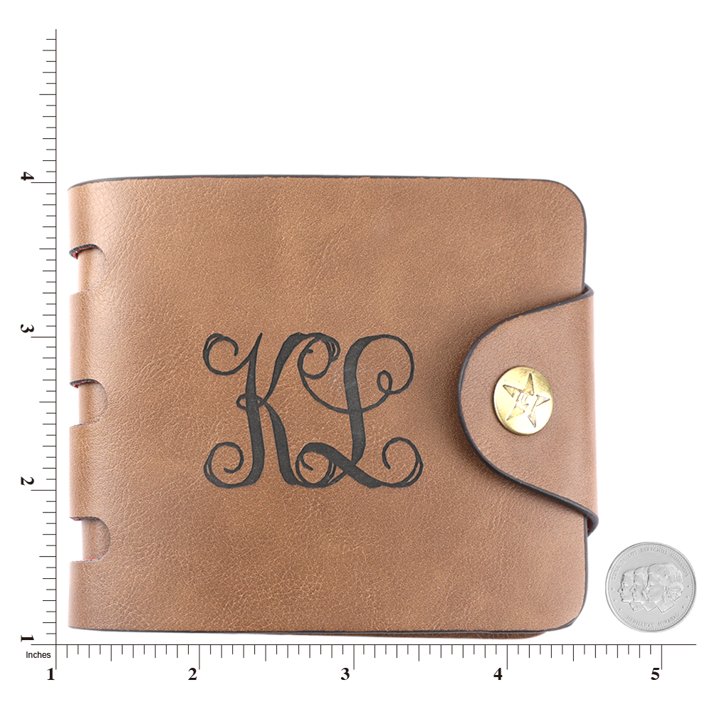 Men's Trifold Brown Custom Sketch Photo Wallet With Engraving Monogram Letter