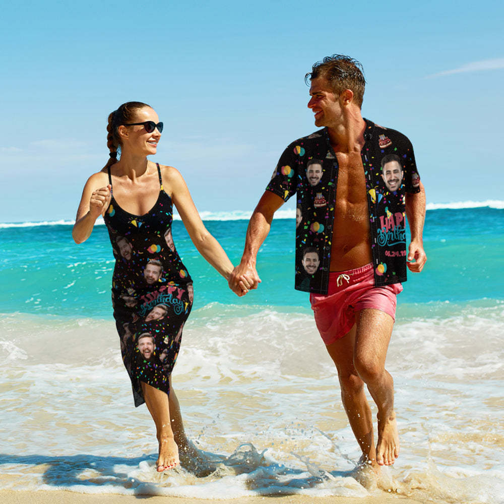 Custom Face Streamer Unique Birthday Gift Long Dress And Shirt Couple Outfit   Surfing Hawaiian Style Surfing Hawaiian Style - Get Photo Blanket