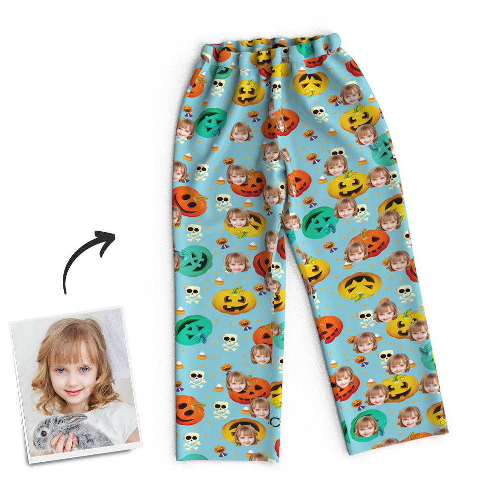 Custom Face Pumpkin Skeleton Pajamas Halloween For Children - Get Photo Blanket