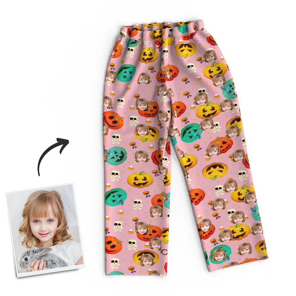 Custom Face Pumpkin Skeleton Pajamas Halloween For Children - Get Photo Blanket