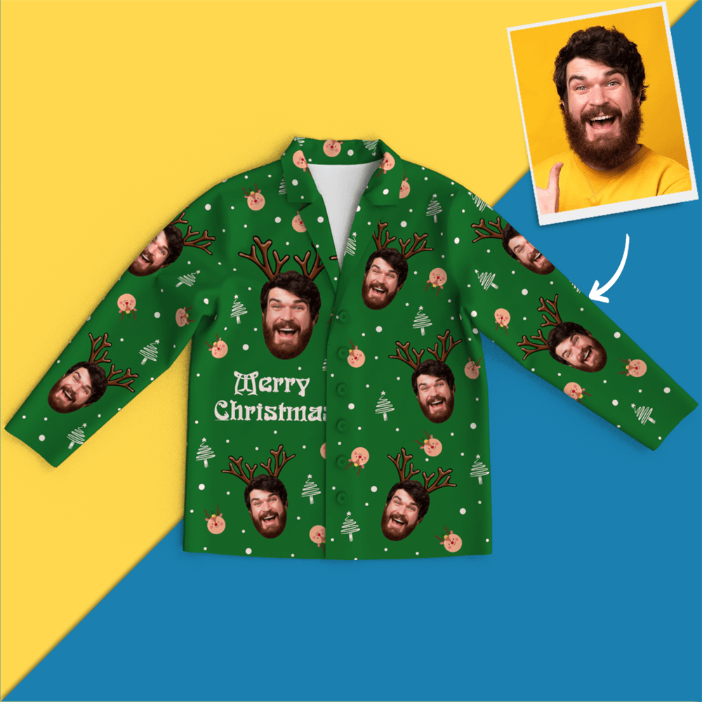 Christmas Antlers Custom Face Black And White Pajamas for Christmas Gifts - Get Photo Blanket