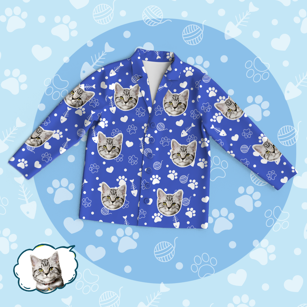 Personalized Pet Photo Pajama Set - Lovely Cat Face - Get Photo Blanket