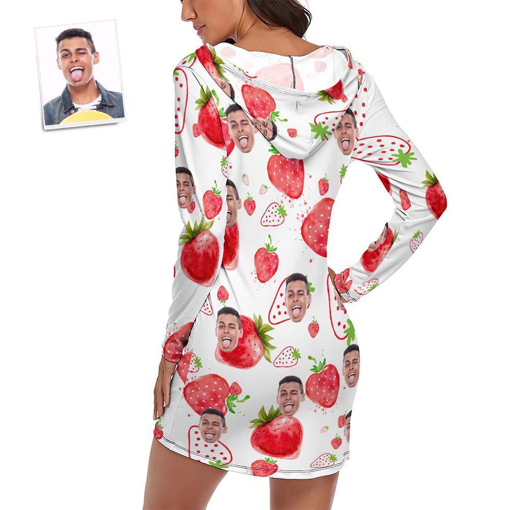 Custom Face Pajamas Women's Pajama Sets Long-sleeved Dress Summer Sleepwear - Strawberry - Get Photo Blanket
