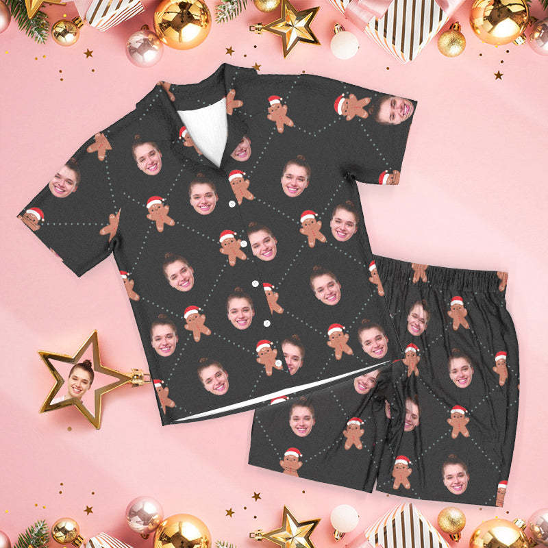 Custom Face Pajamas Christmas Pajamas Cute Gingerbread Pajamas - Get Photo Blanket