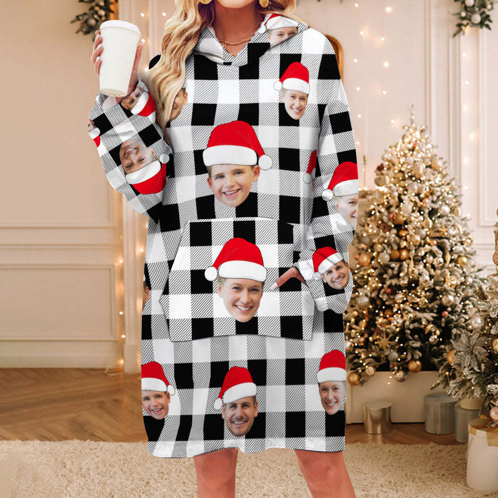 Custom Face Adult Unisex Blanket Pajamas Personalized Photo Christmas Family Buffalo Plaid Pajamas Merry Christmas - Get Photo Blanket