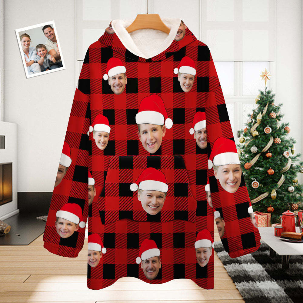 Custom Face Adult Unisex Blanket Pajamas Personalized Photo Christmas Family Buffalo Plaid Pajamas Merry Christmas - Get Photo Blanket
