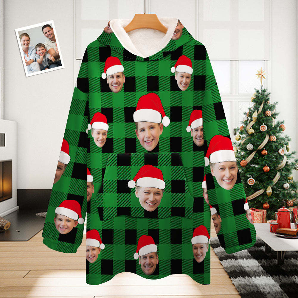 Custom Face Adult Unisex Blanket Pajamas Personalized Photo Christmas Family Buffalo Plaid Pajamas Merry Christmas - Get Photo Blanket