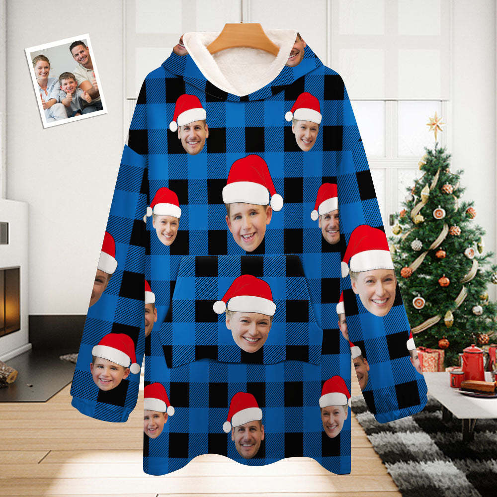Custom Face Adult Unisex Blanket Pajamas Personalized Photo Christmas Family Buffalo Plaid Pajamas Merry Christmas - Get Photo Blanket