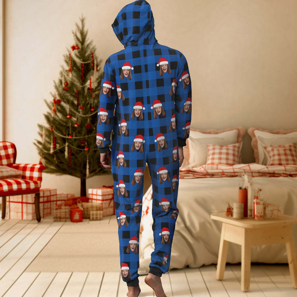 Custom Onesies Photo Pajamas One-Piece Sleepwear Red and Black Plaid Jumpsuit Homewear Christmas Gift - Get Photo Blanket