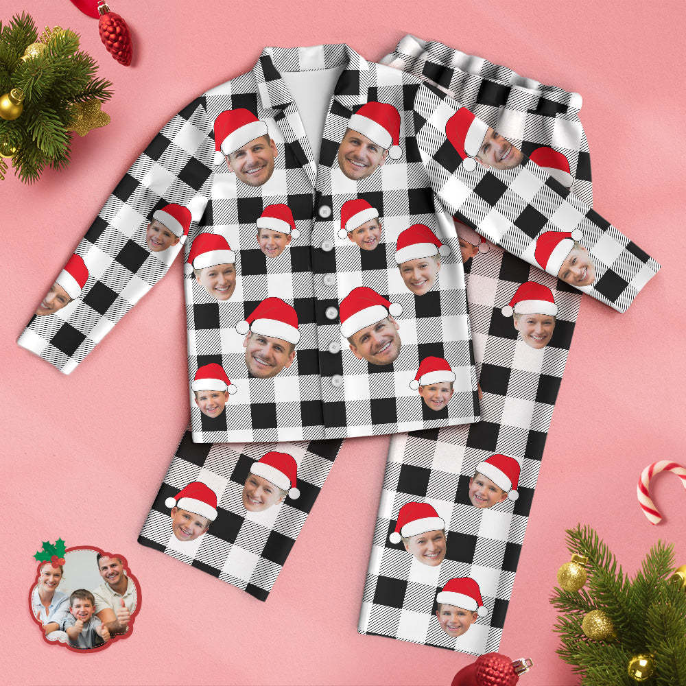 Custom Face Pajama Personalized Photo Christmas Family Buffalo Plaid Pajamas - Get Photo Blanket