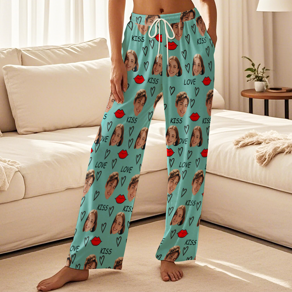 Custom Face Pajama Pants Personalized Kiss Pajamas Pants Valentine's D