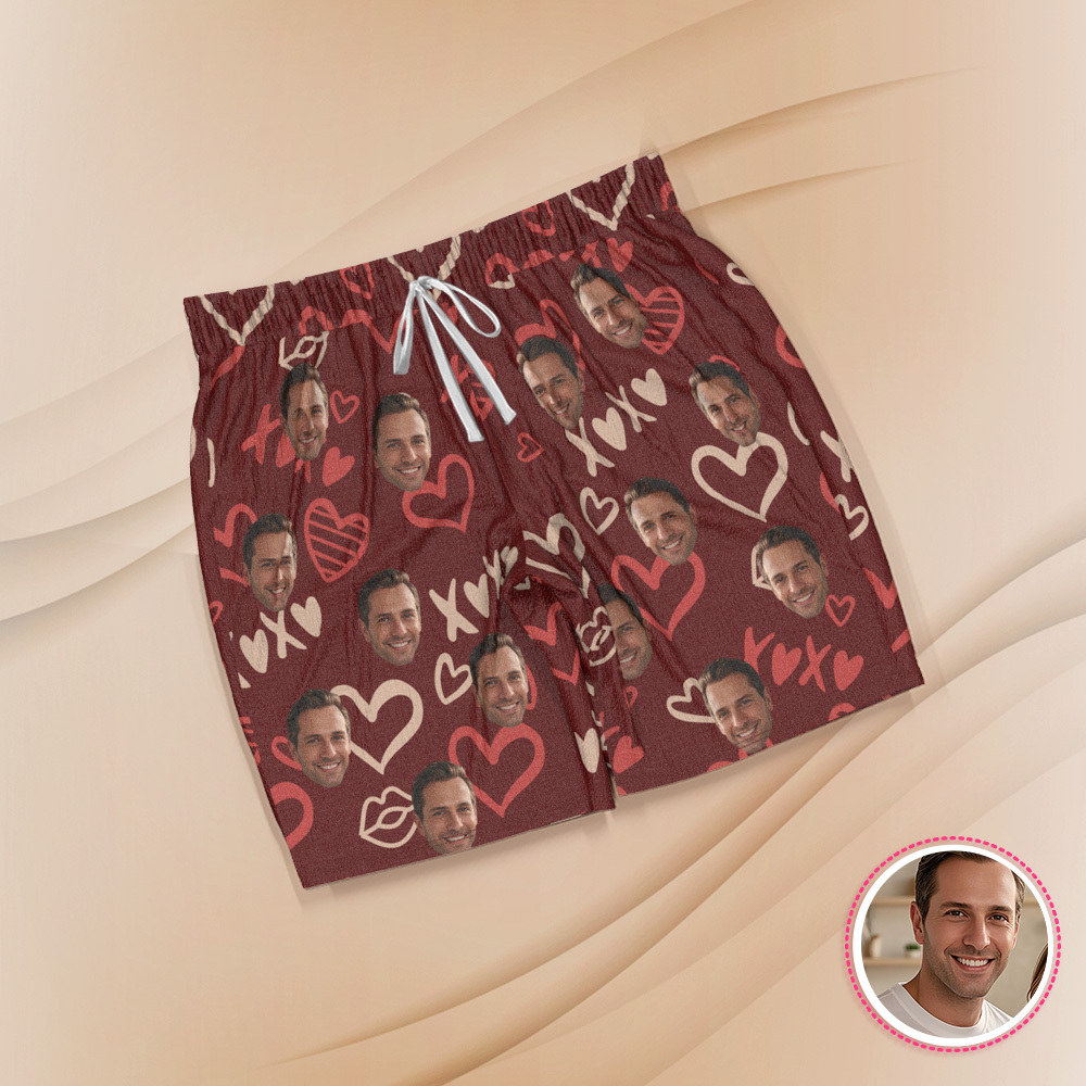 Custom Face Short Sleeve Pajamas Personalized Couple Pajama Heart Sleepwear