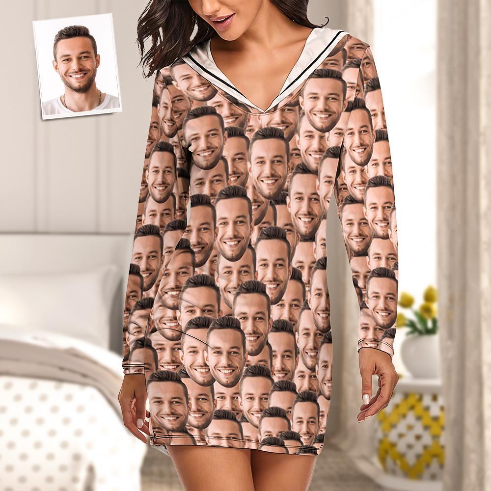 Custom Face Mash Pajamas Women's Pajama Sets Long-sleeved Dress Summer Sleepwear - Get Photo Blanket