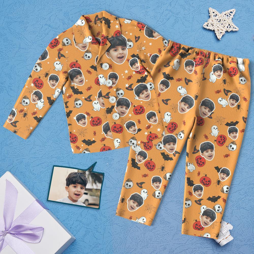 Custom Face Children's Halloween Pajamas For Kids Pumpkin And Little Ghost - Get Photo Blanket