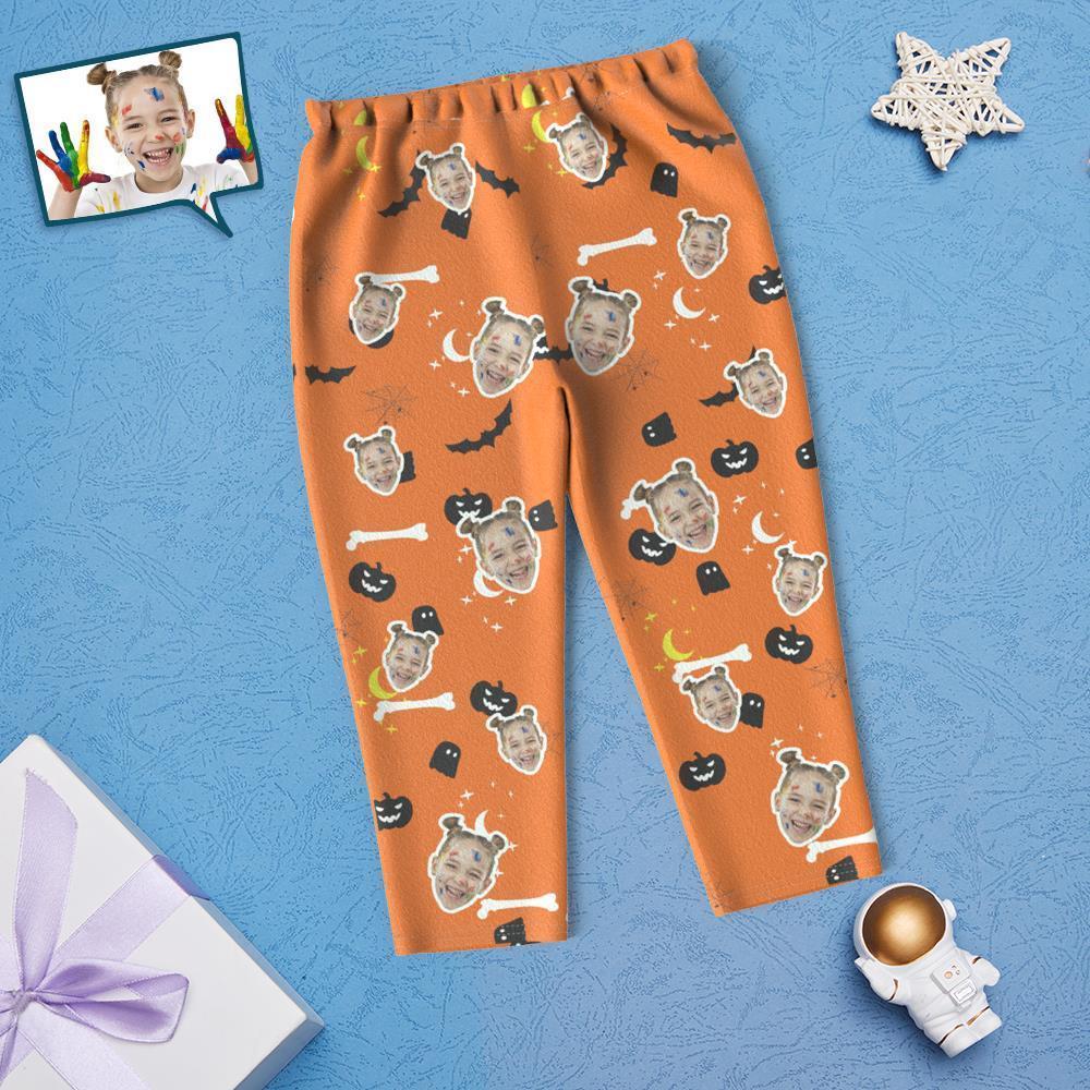Custom Face Children's Halloween Pajamas For Kids Pumpkin Bat Print Pyjamas - Get Photo Blanket