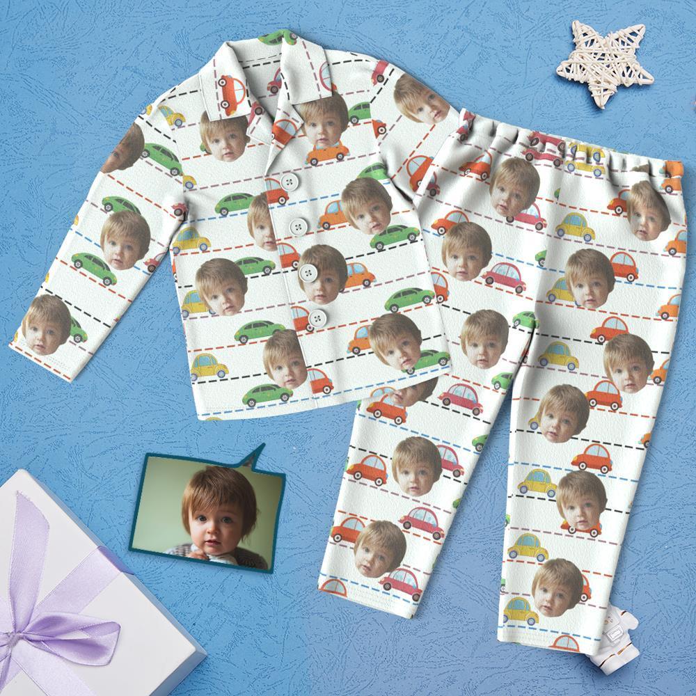 Custom Face Children's Pajamas Car Print - White - Get Photo Blanket