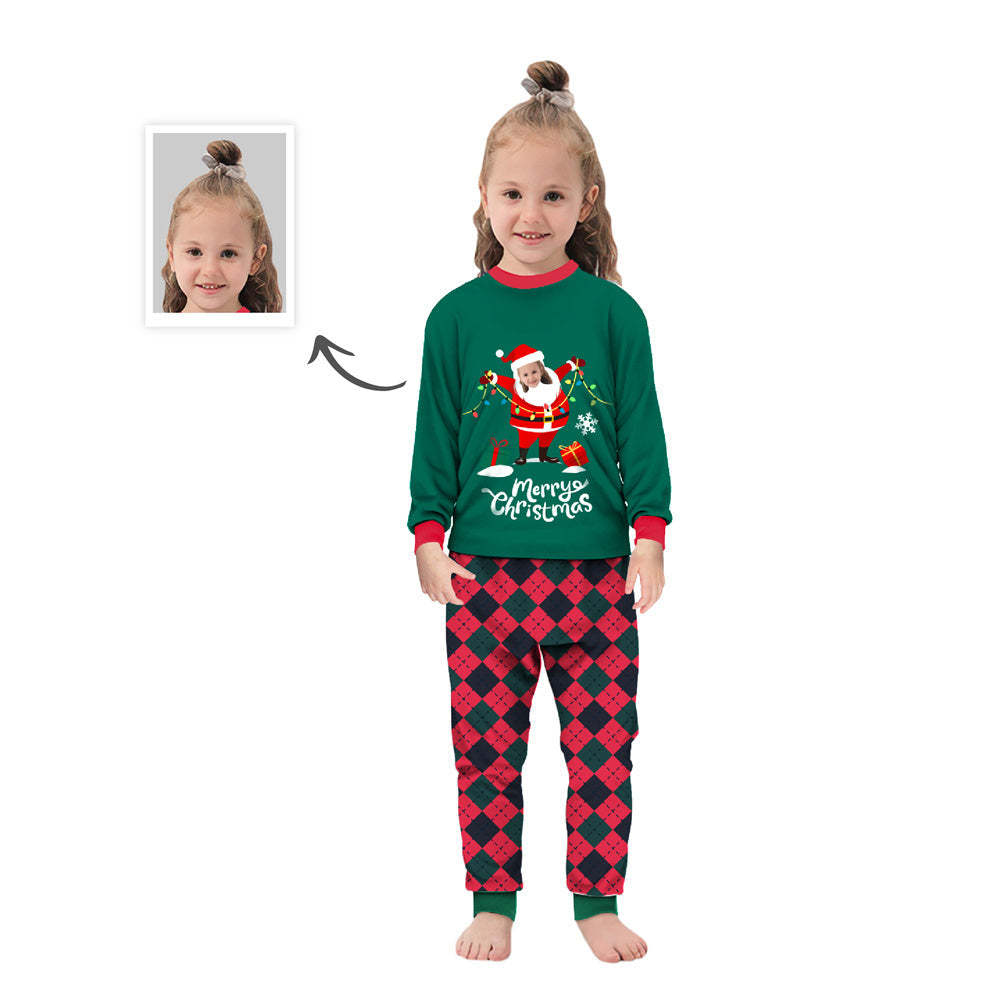 Custom Face Personalized Family Christmas Sleepwear Santa Claus LED Lights Pajamas Set - Get Photo Blanket