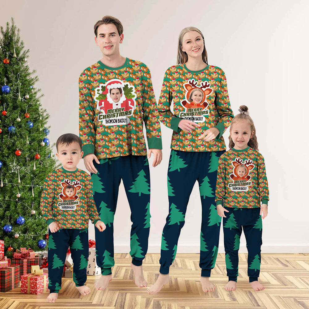 Personalized Family Slumber Party Matching Long Sleeve Sleigh and Elk Pajamas Set - Get Photo Blanket