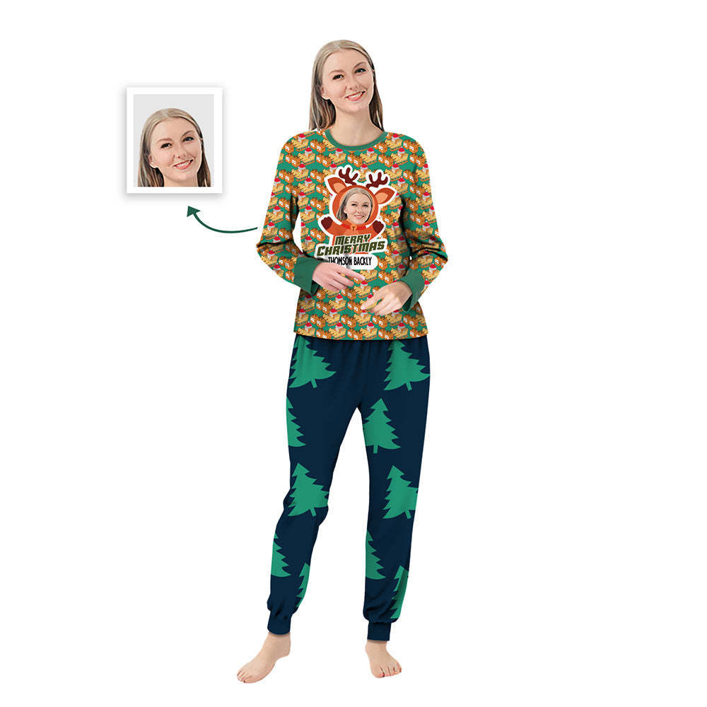 Personalized Family Slumber Party Matching Long Sleeve Sleigh and Elk Pajamas Set - Get Photo Blanket