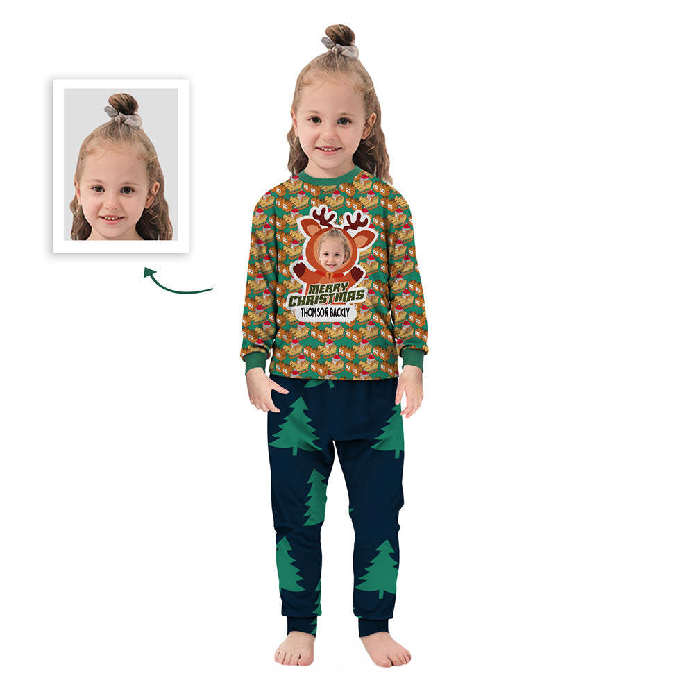 Personalized Family Slumber Party Matching Long Sleeve Sleigh and Elk Pajamas Set - Get Photo Blanket