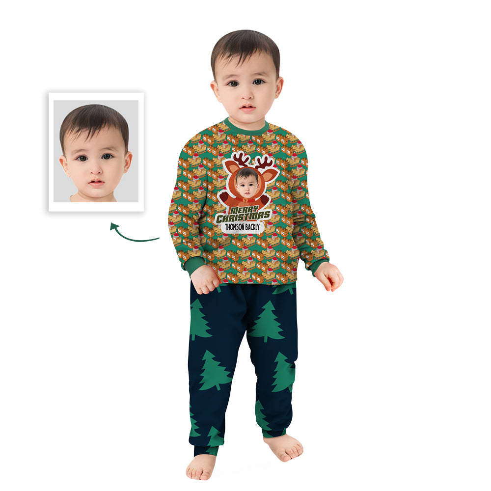 Personalized Family Slumber Party Matching Long Sleeve Sleigh and Elk Pajamas Set - Get Photo Blanket