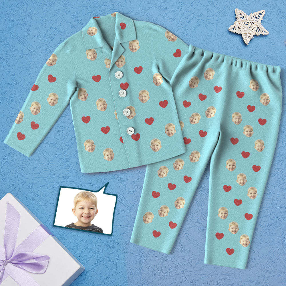 Custom Face Children's Pajamas Personalized Kid's Sleepwear - Love Heart - Get Photo Blanket