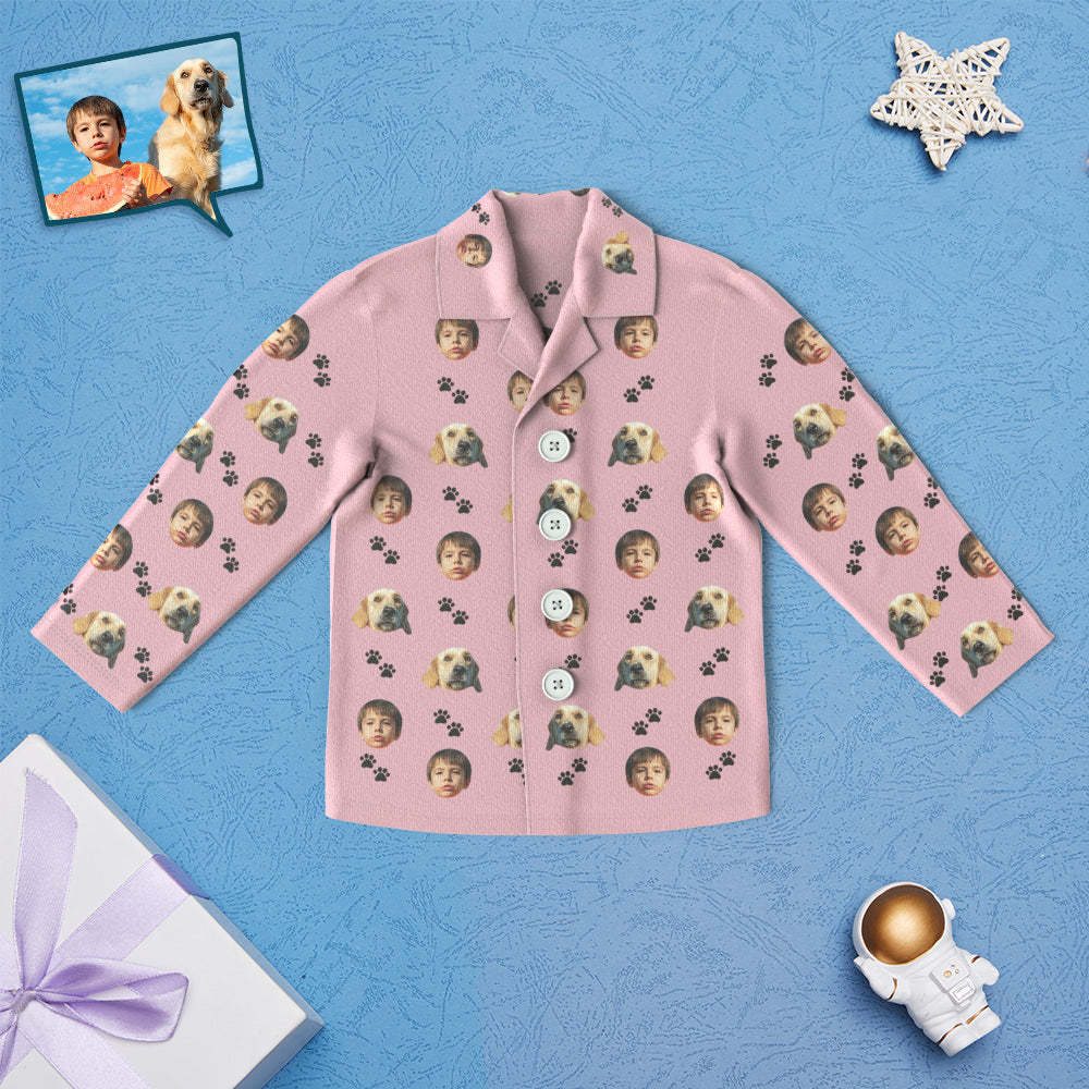 Custom Face Children's Pajamas Personalized Kid's Sleepwear With Pet Dog - Foot Print - Get Photo Blanket