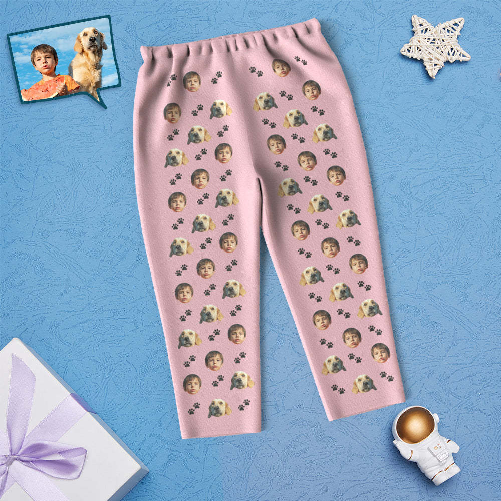 Custom Face Children's Pajamas Personalized Kid's Sleepwear With Pet Dog - Foot Print - Get Photo Blanket