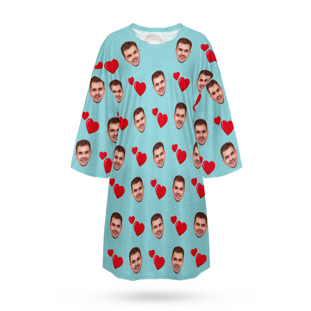 Custom Photo Face Nightdress Personalized Women's Oversized Nightshirt Heart Design Gifts - Get Photo Blanket