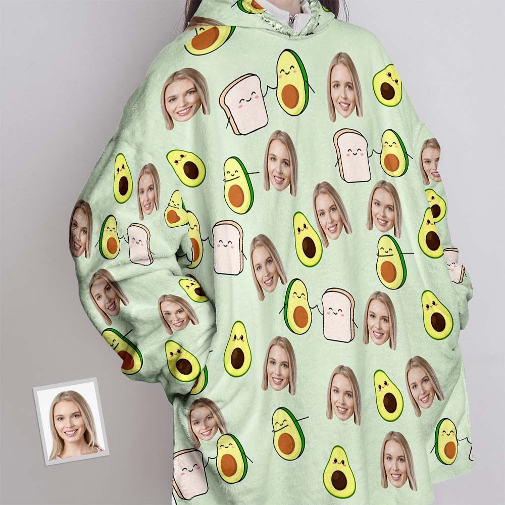 Custom Face Blanket Pajama Personalized Blanket Hoodie Gift for Women Avocado - Get Photo Blanket