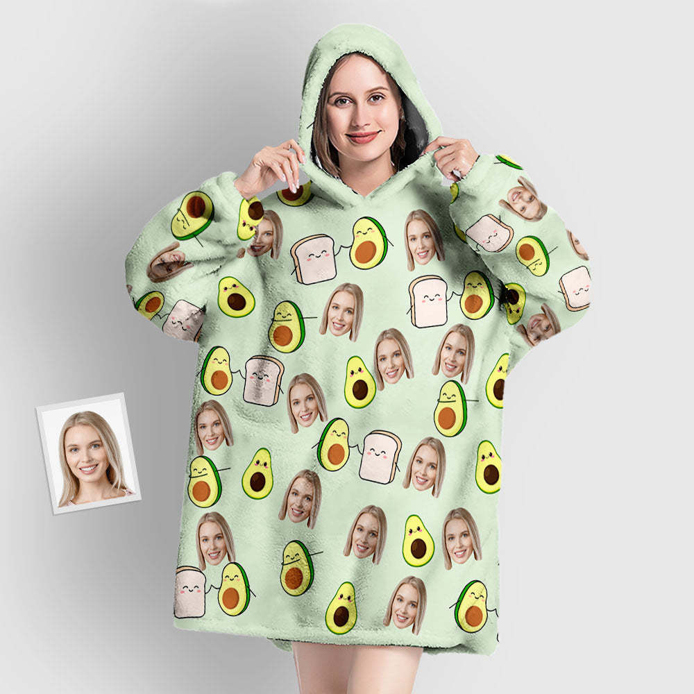 Custom Face Blanket Pajama Personalized Blanket Hoodie Gift for Women Avocado - Get Photo Blanket